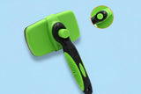 Close-up of fine stainless steel pins on self-cleaning slicker brush