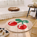 White round rug with cute red cherry print pattern