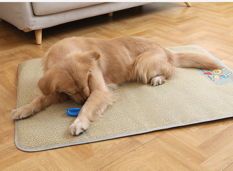 Dog peacefully sleeping on soft summer cooling pet mat