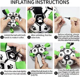 Close-up of inflatable dog soccer ball showing sturdy nylon tabs