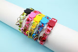 Full set of colorful fruit print cat collars with bells shown together