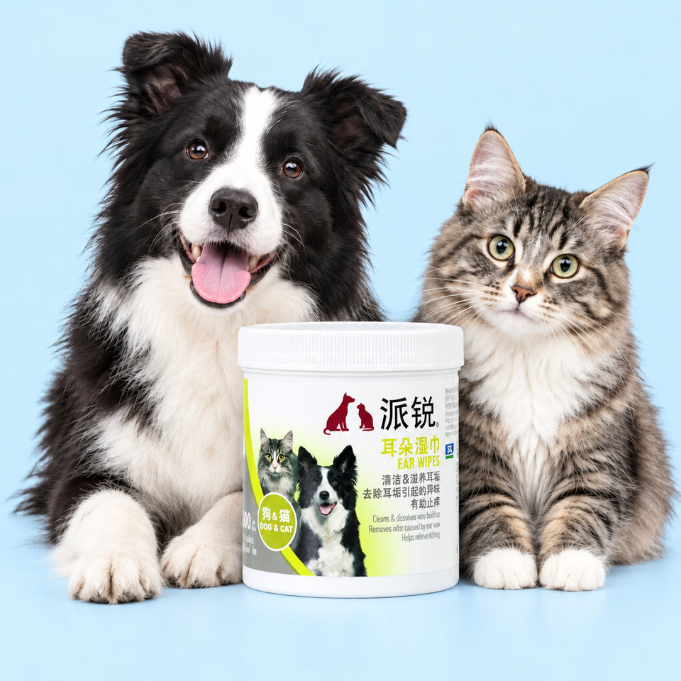 Pet teeth cleaning wipes tub with cat and dog design