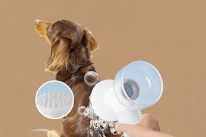 Dog fully covered in foam using self-foaming pet bath brush