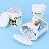 Pet dental wipes jars displayed with dogs and cats on the labels