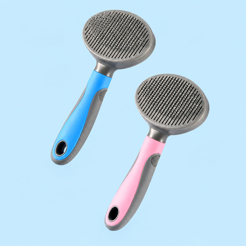 Blue and pink steel needle brushes for pets