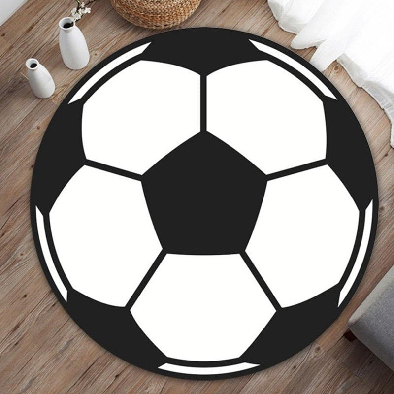 Classic black and white soccer ball round rug for kids room