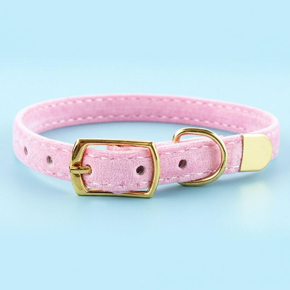 soft-velvet-cat-collar-pinkjpgPink soft flocking cat collar with gold metal buckle
